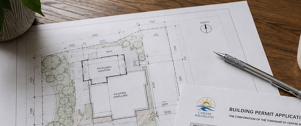 Site plan and permit drawings for a rural outbuilding project in Centre Wellington