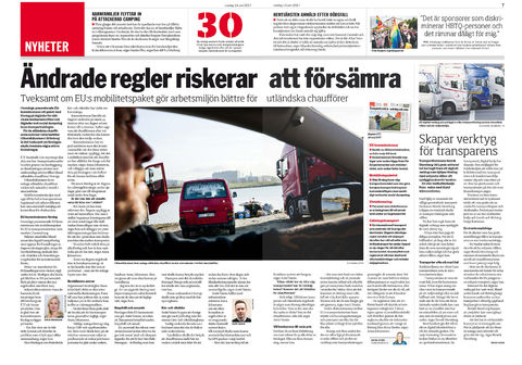 Reportage om utländska lastbilschaufförer i tidningen ETC.