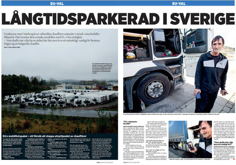 Reportage om utländska lastbilschaufförer i tidningen Arbetet.