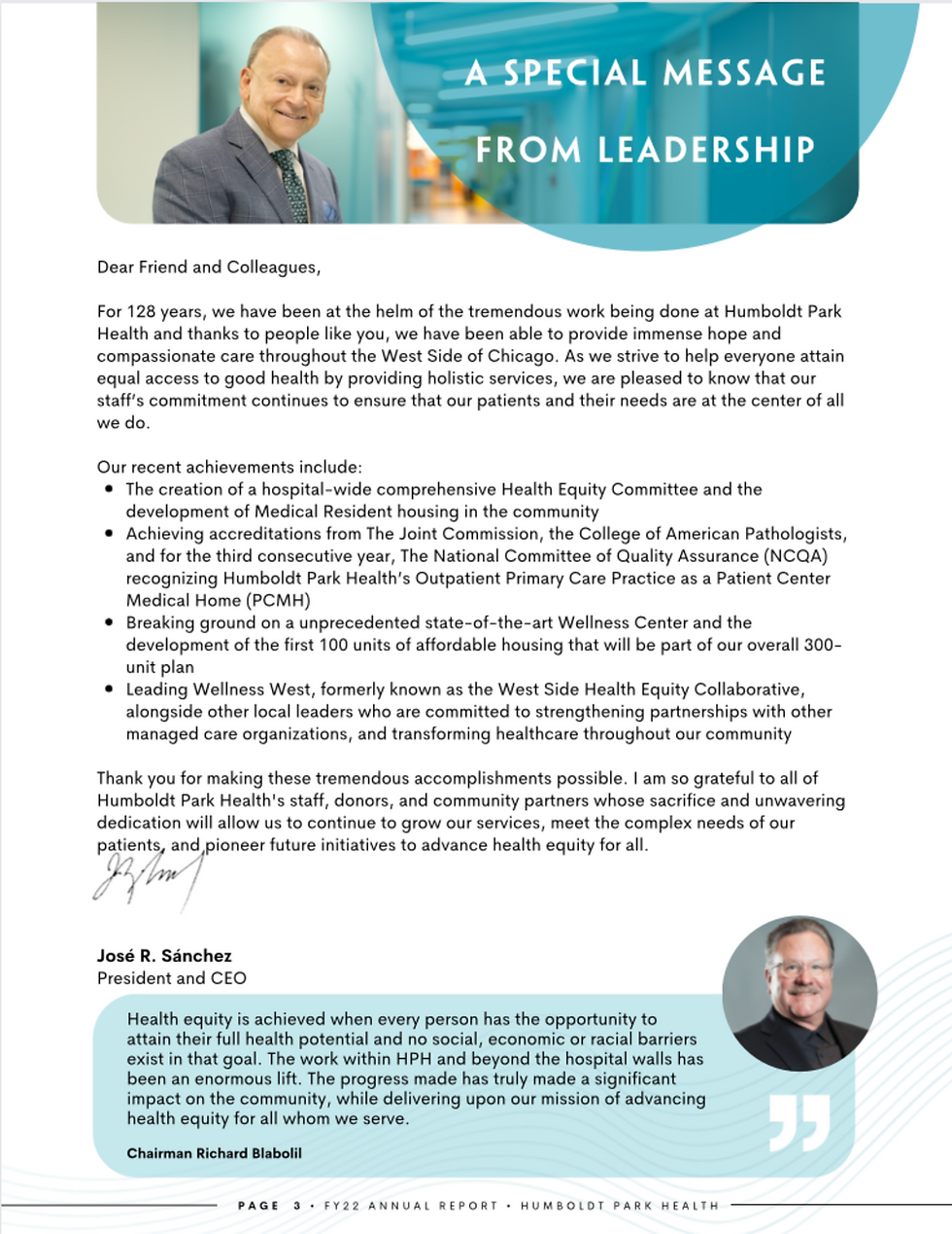 A Special Message From Leadership - Humboldt Park Health