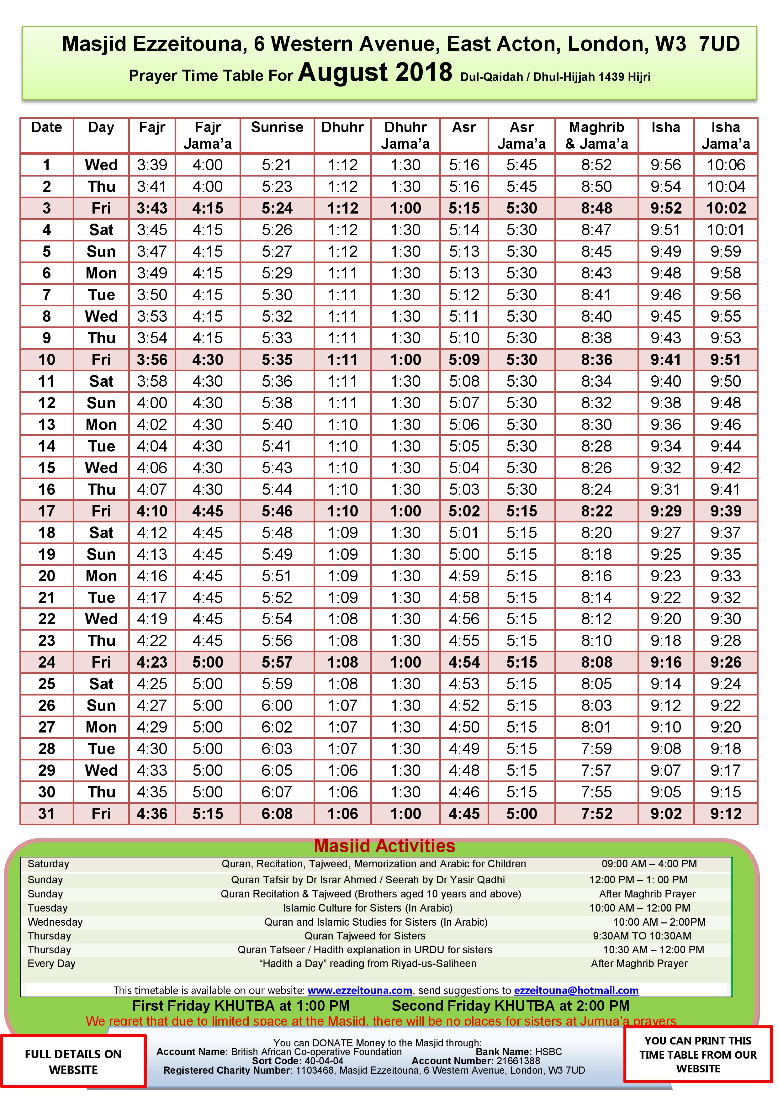Prayer Times Website