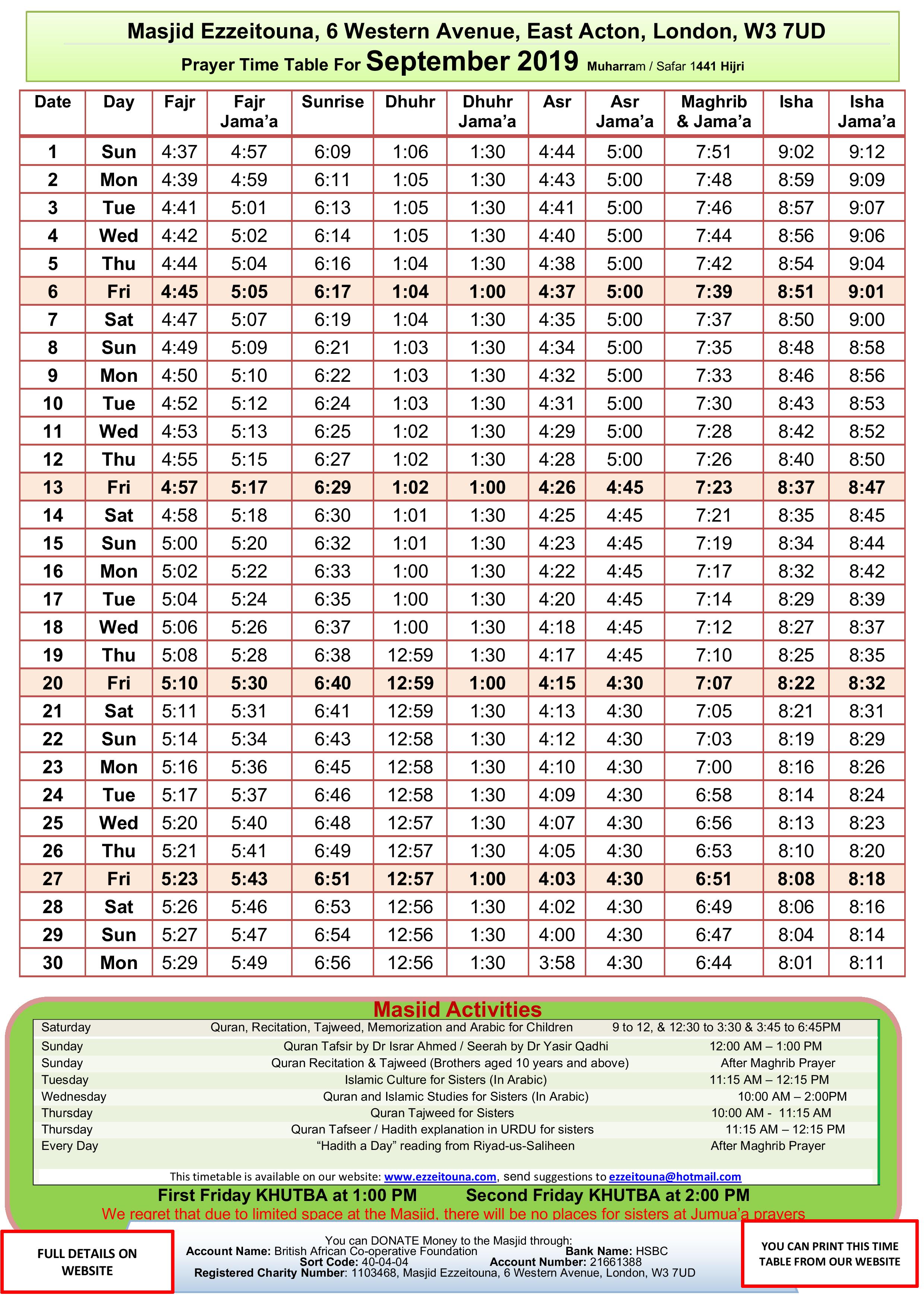 Prayer Times website