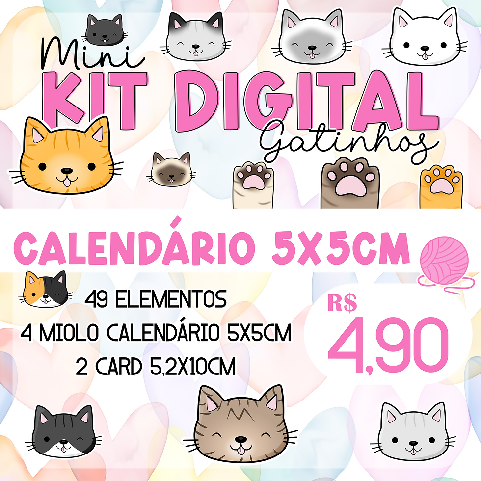 Mini Kit Calendário 5x5cm - Gatinhos