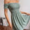 Miniatura: Vestido fruncido de hombros descubiertos floral  Verde