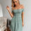 Miniatura: Vestido fruncido de hombros descubiertos floral  Verde