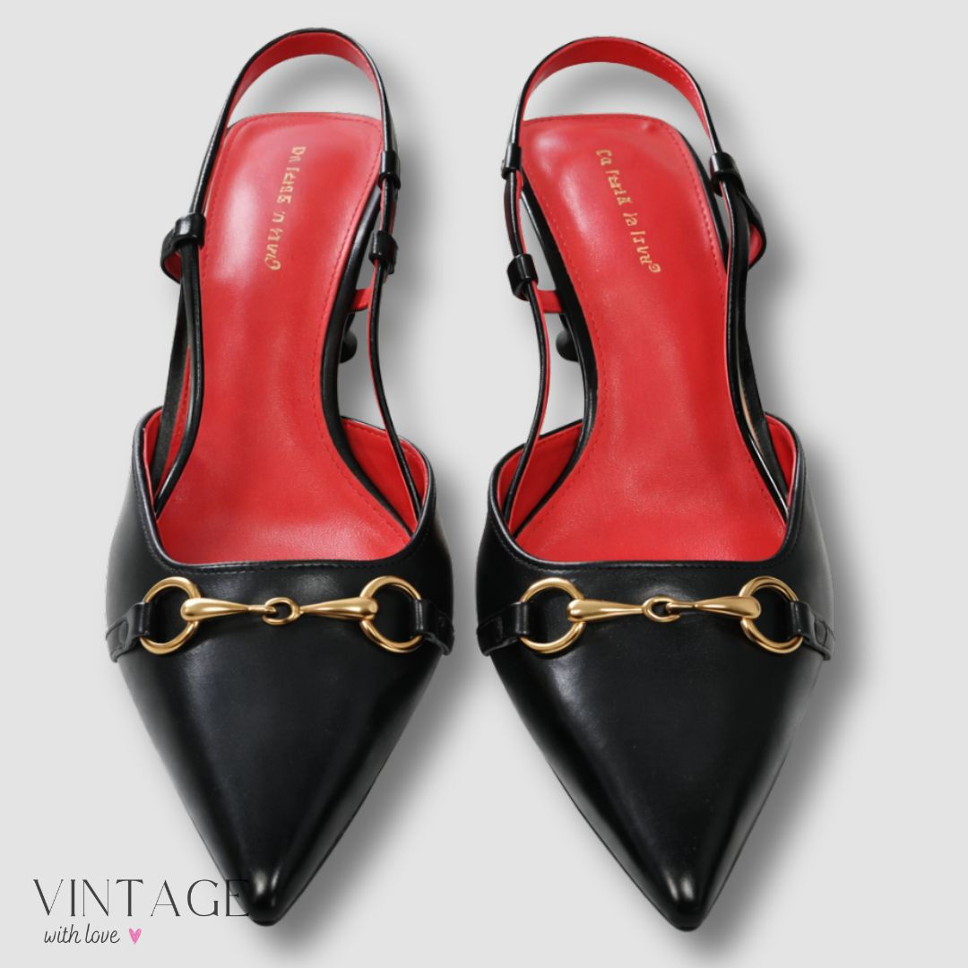On Feet & In Love Slingback Kitten Heels - Size Estimate UK5/6