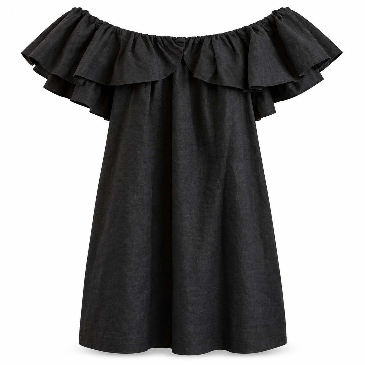 Poetry Black Linen Off-The-Shoulder Dress - Size 10 (M)