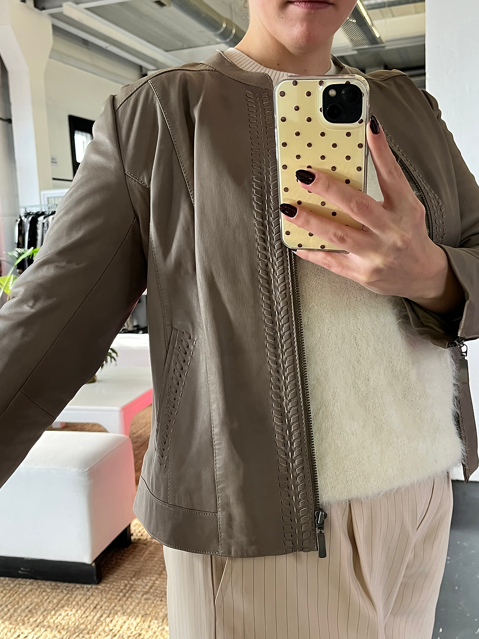 Thumbnail: Gerard Darel Taupe Faux Leather Jacket - Size 44 (Fits S/M)
