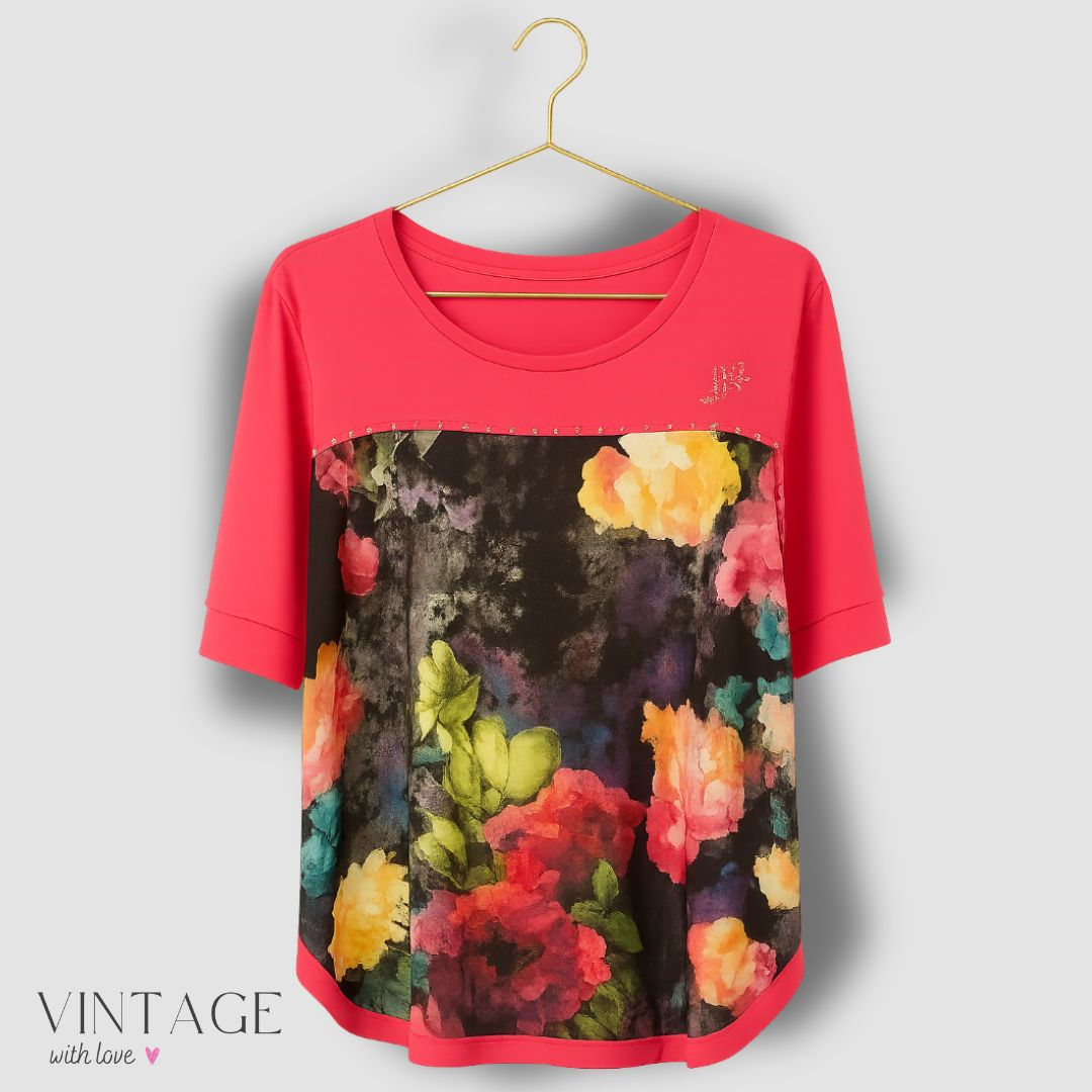 Peach Floral Graphic T-shirt - Size M