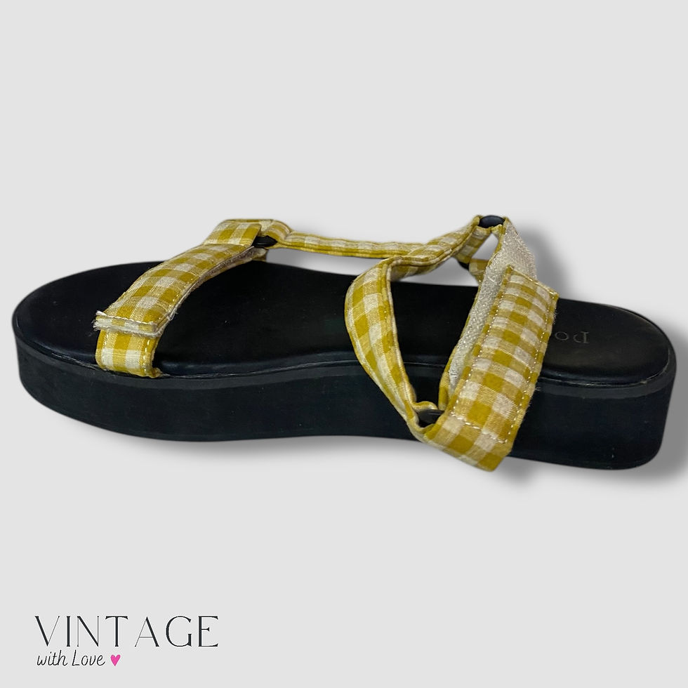 Thumbnail: Poetry Black & Yellow Gingham Sandals - Size UK 5