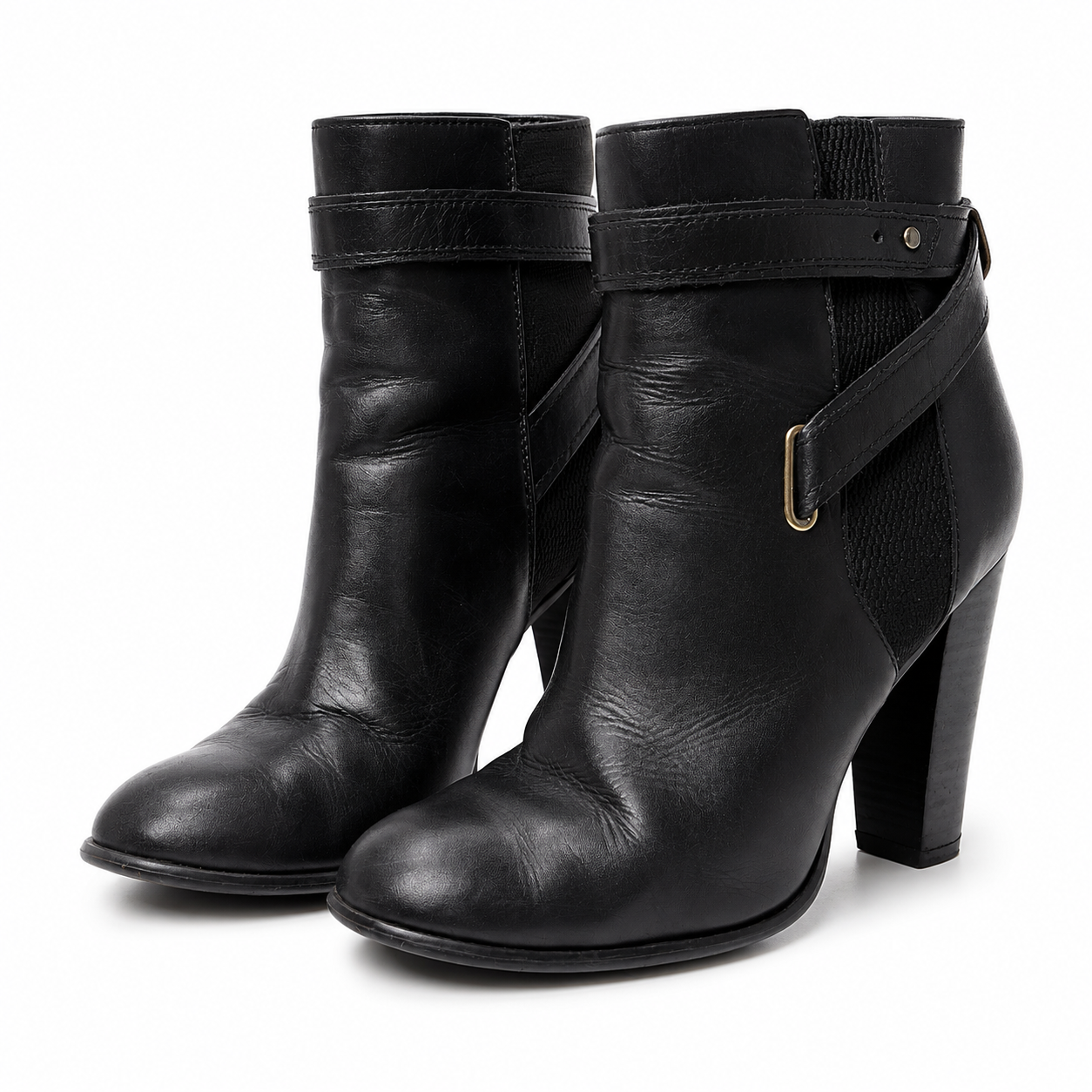 Aldo Black Leather Heeled Ankle Boots - Size UK5