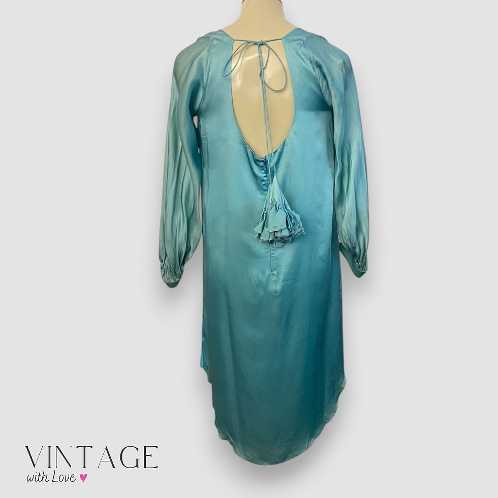 Thumbnail: Rakha Blue Sequinned Silk Long Sleeve Dress - Size Estimated M