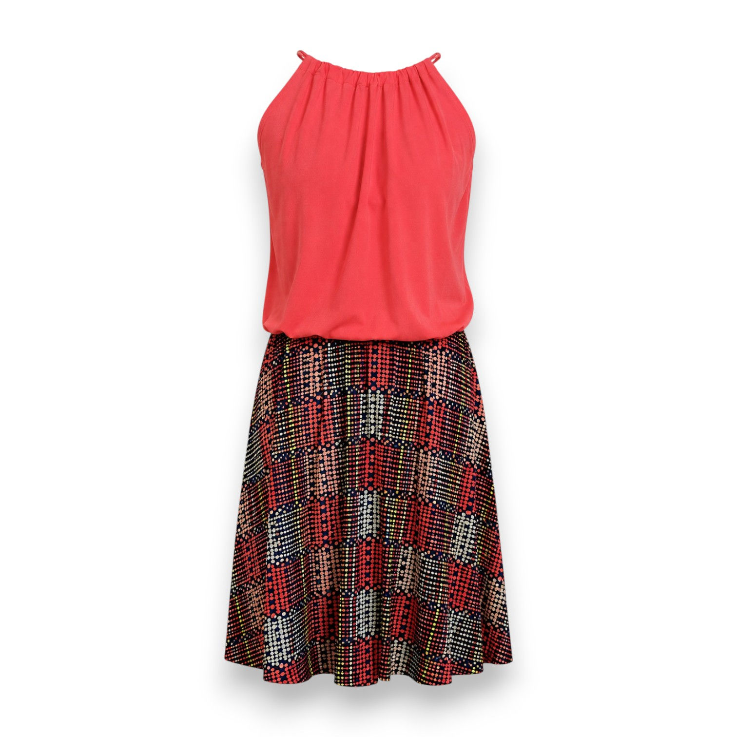 JLT DESIGNS Coral Tie-Neck Mosiac Dress - Size Estimate M
