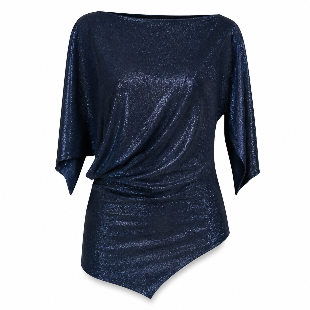 Oroblu Navy Blue Glittery Draped Blouse – Size S