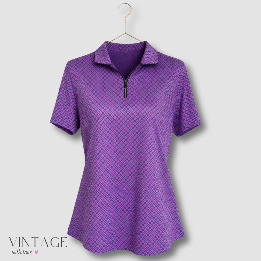 Purple & Black Patterned Golf Top - Size M