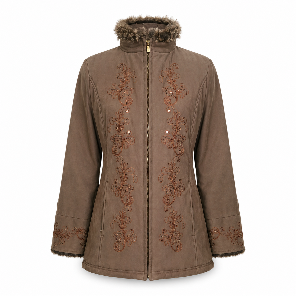 Marks & Spencer Brown Winter Faux Fur Jacket - Size M