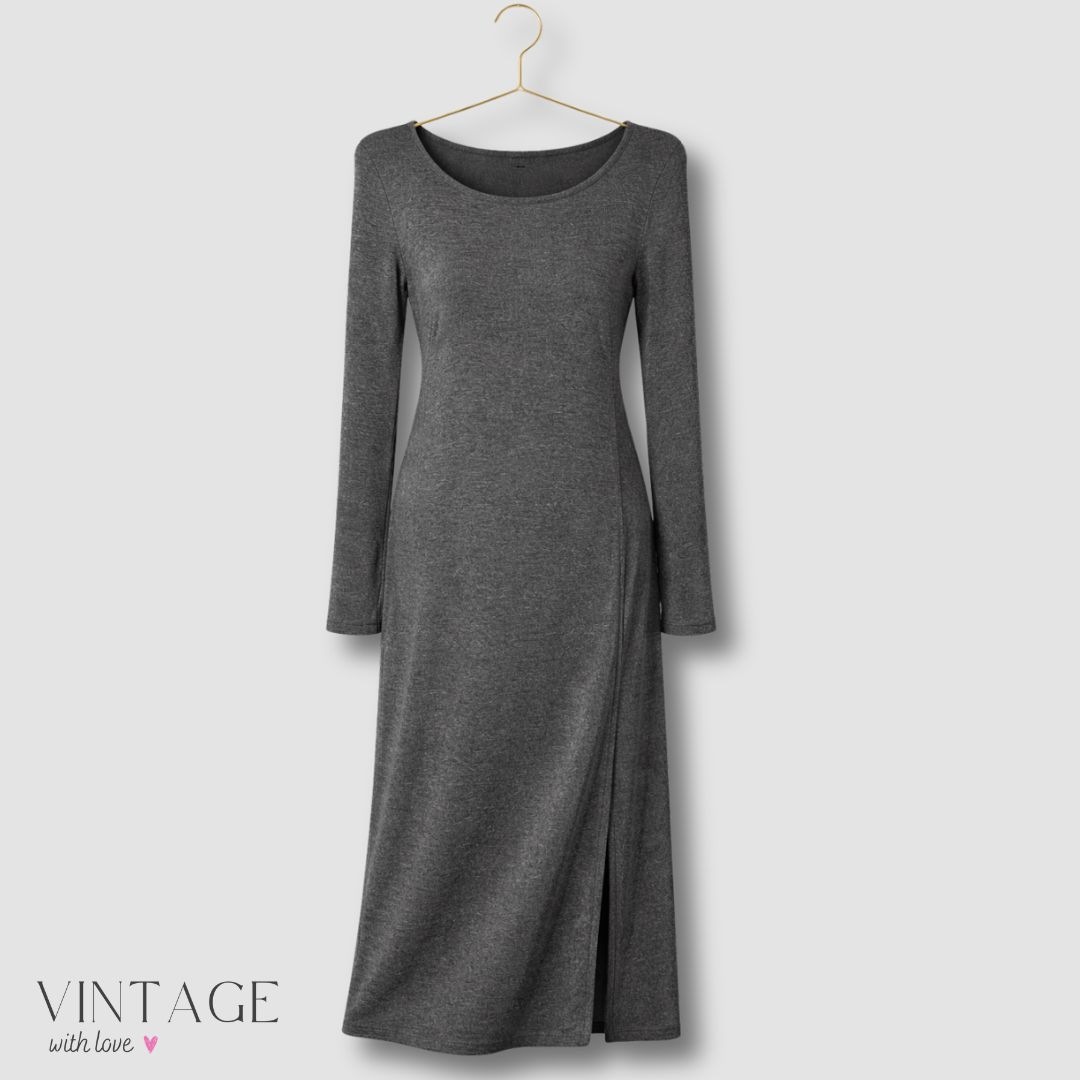 Trenery Grey & Black Scoop Neck Knit Midi Dress - Size Estimate M