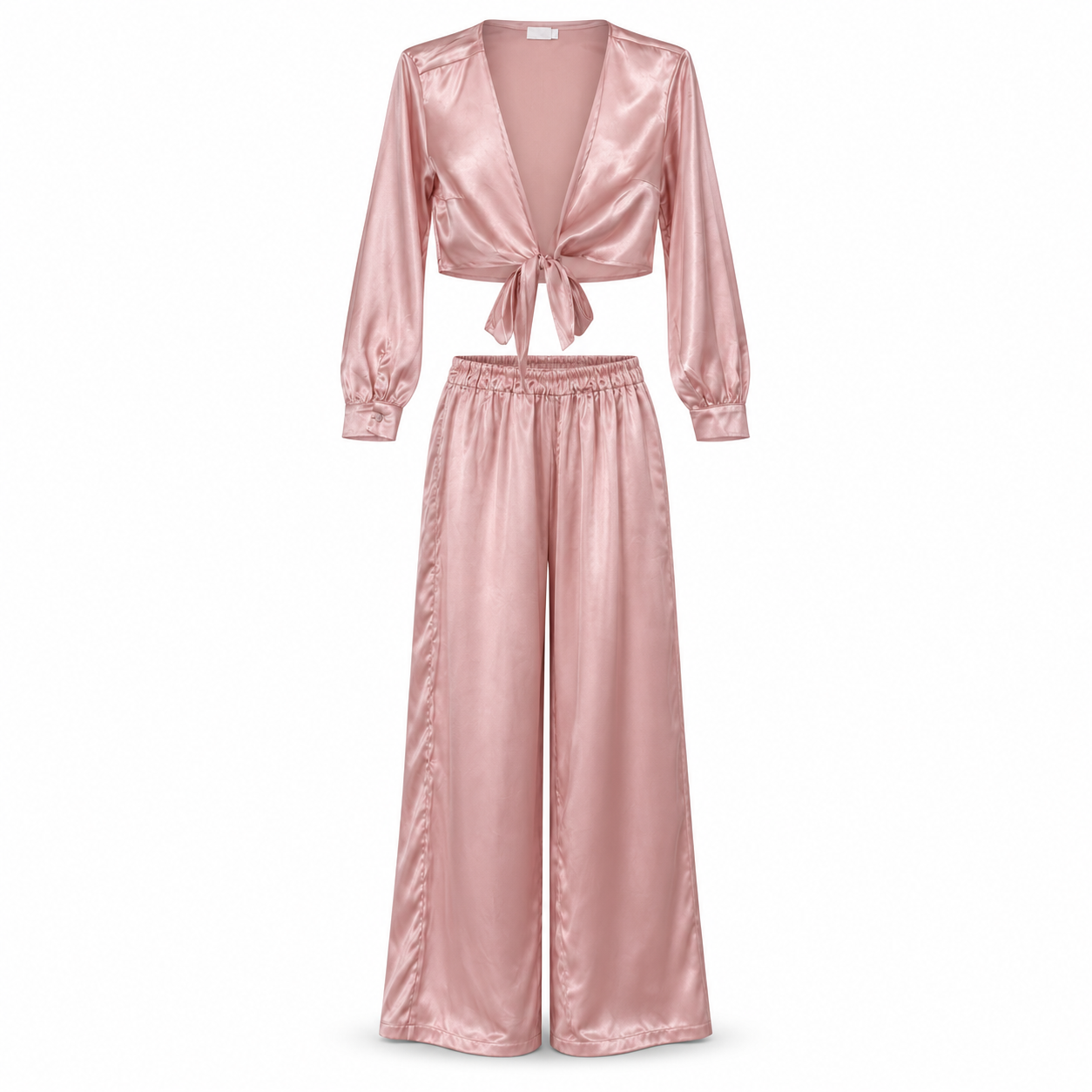 Lindy Lin Baby Pink Satin Pants & Top Set - Size L