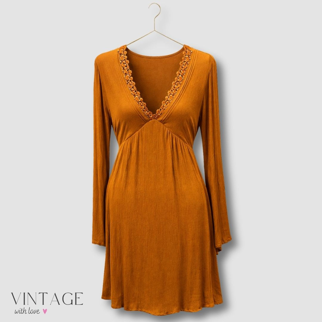 Forever 21 Mustard Lace Embroidery Dress  - Size L