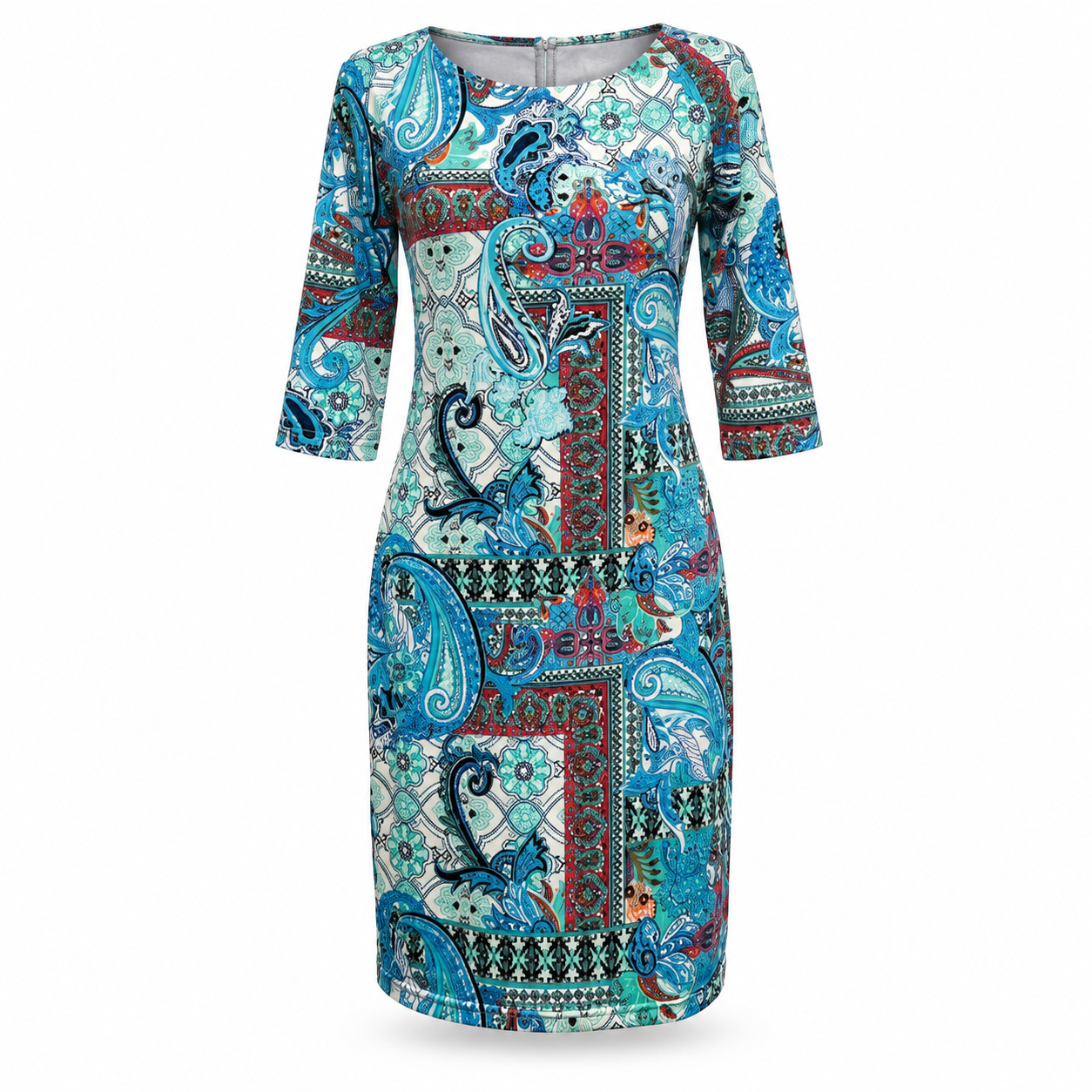 Teal Paisley Patchwork Sheath Dress - Size Estimate M
