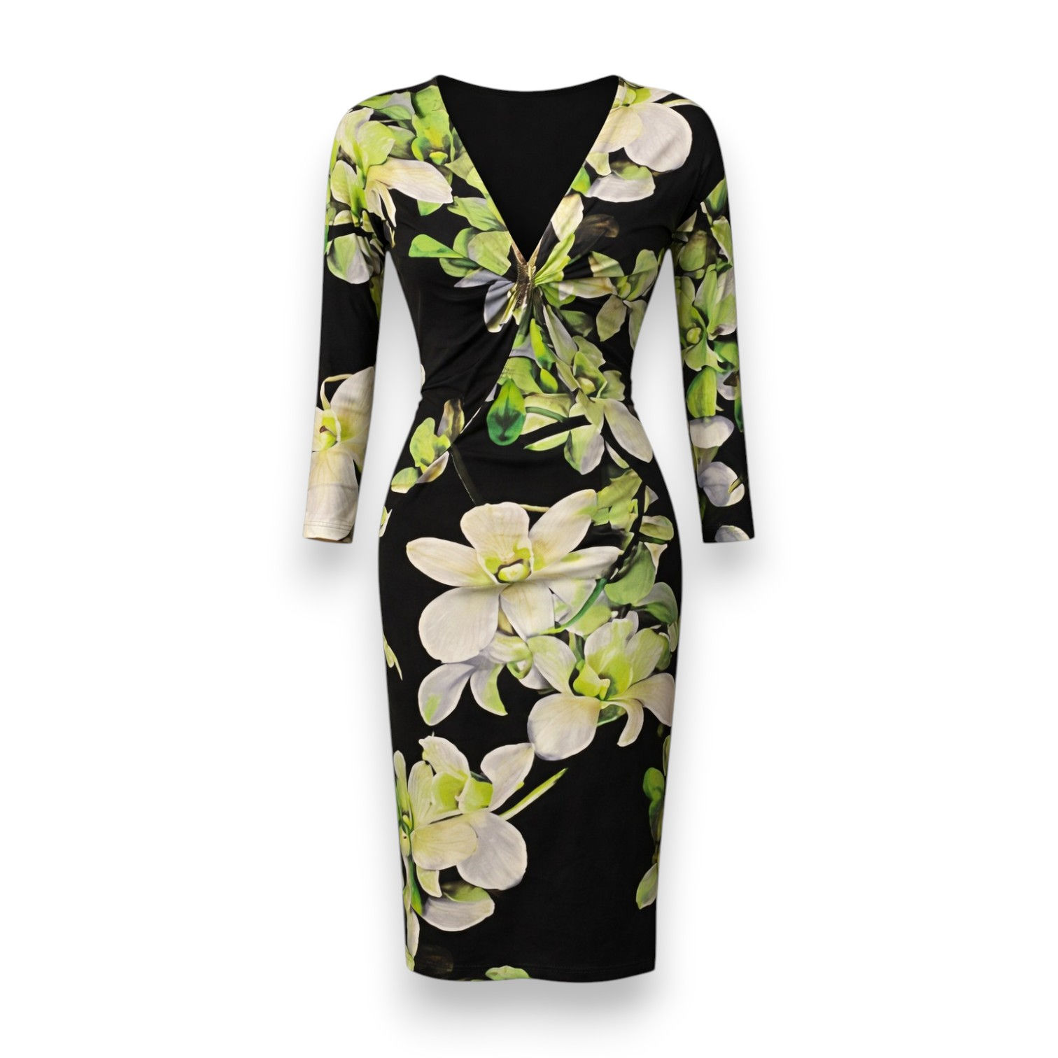Roberto Cavalli Green & Black Floral Patterned Dress - Size 42