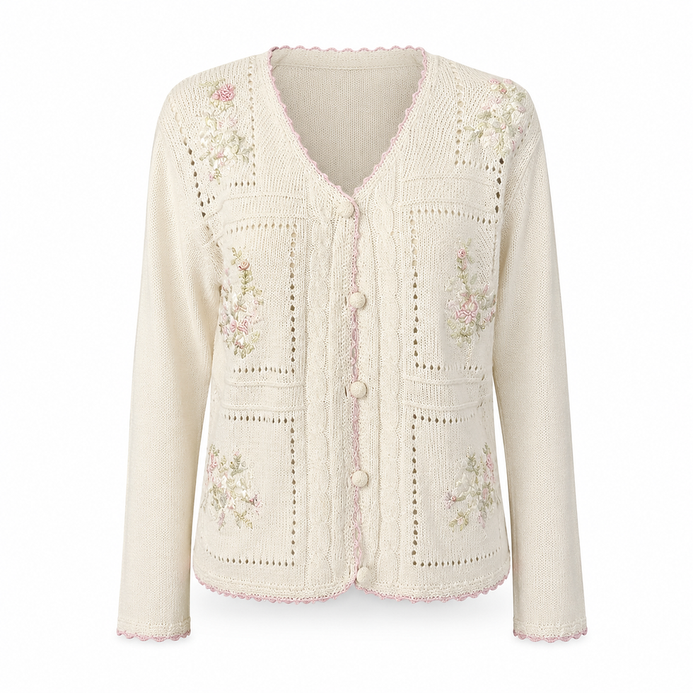 Thumbnail: Equator Cream Embroidered Cardigan - Size S