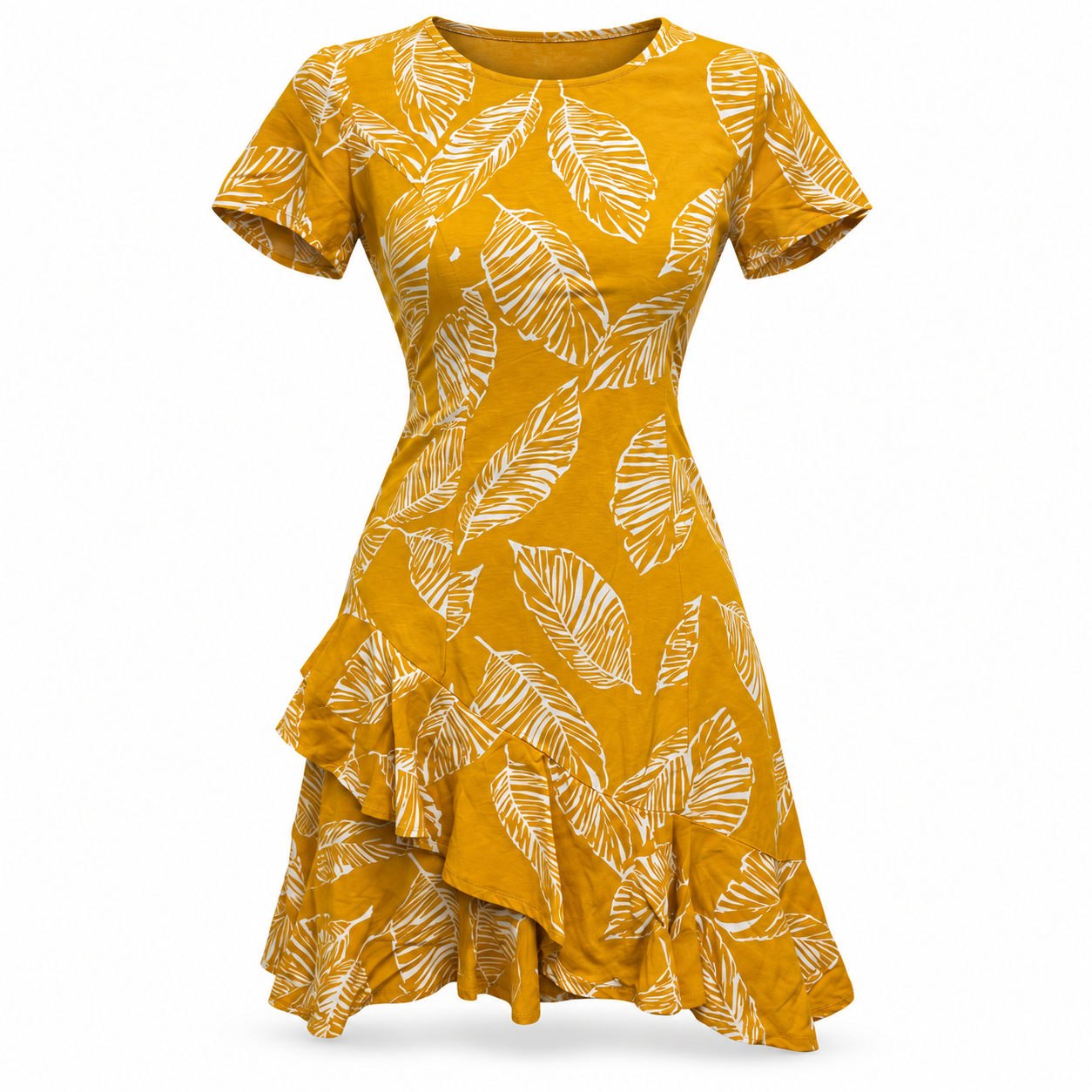 Morning Mist Mustard & White Mini Dress - Size S