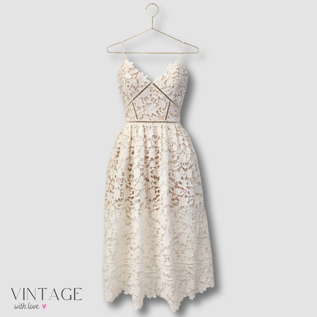 Beautiful Practical White & Beige Floral Dress - Size M
