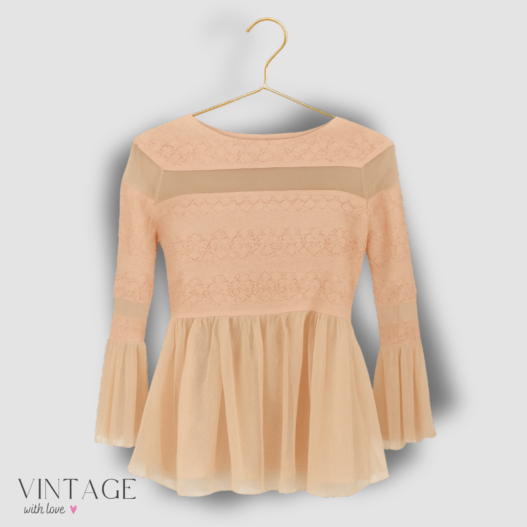 Forever New Soft Peach Ruffle Waist Top - Size S