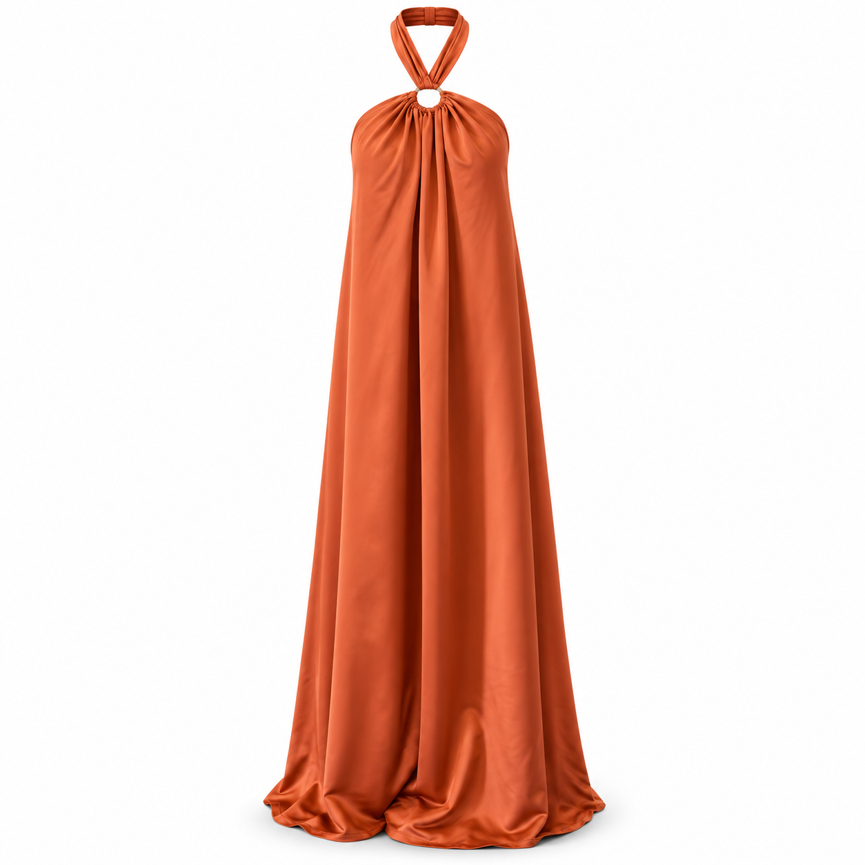 Lovu Rust Orange Maxi Halter Neck Dress - Size M