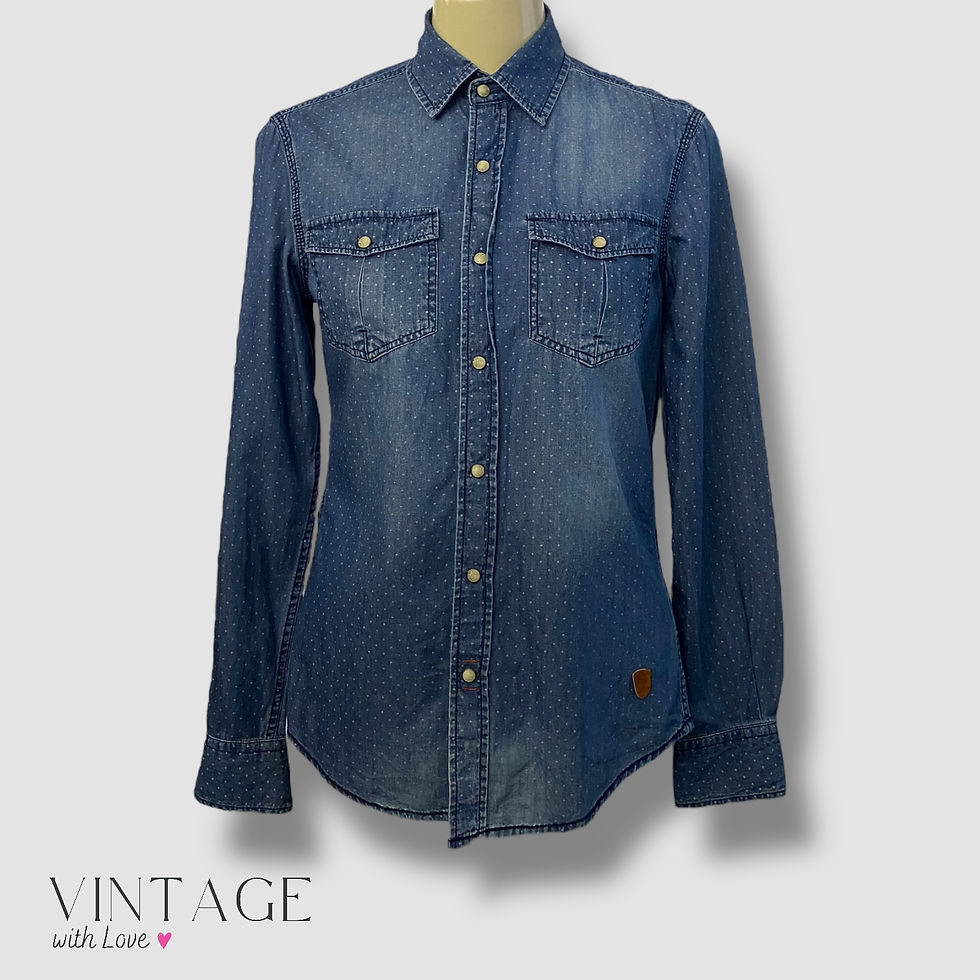 Alcott Denim Light Blue Polka Dot Denim Shirt - Size S