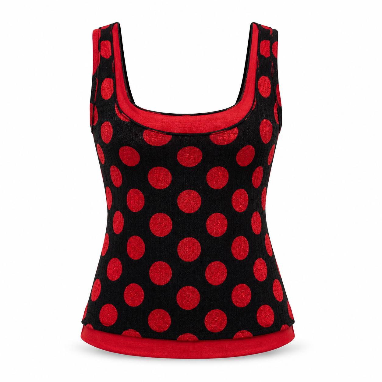 Miri Couture Black & Red Polka Dot Top– Size Estimate XS