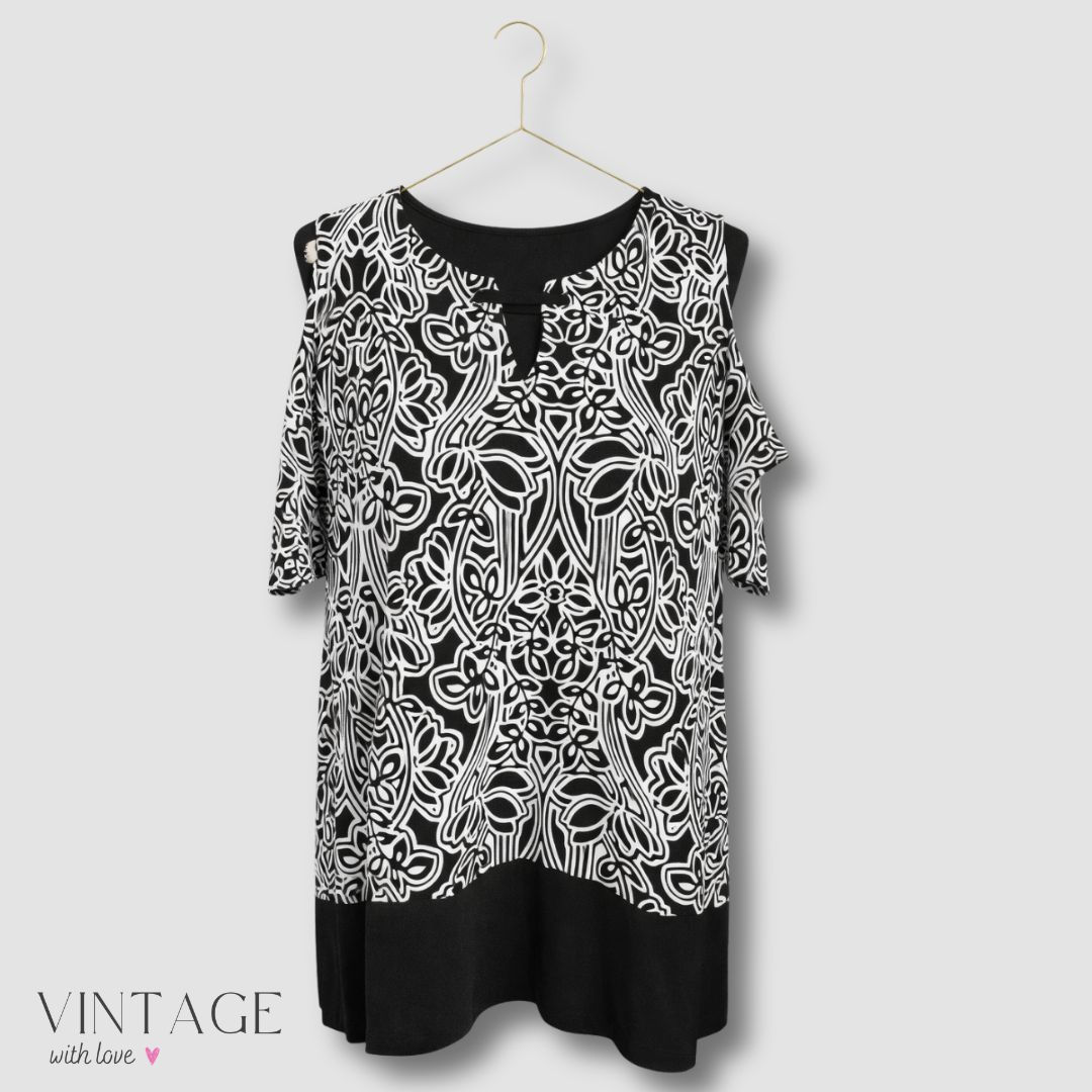 Rafaella Black & White Patterned Blouse – Size M