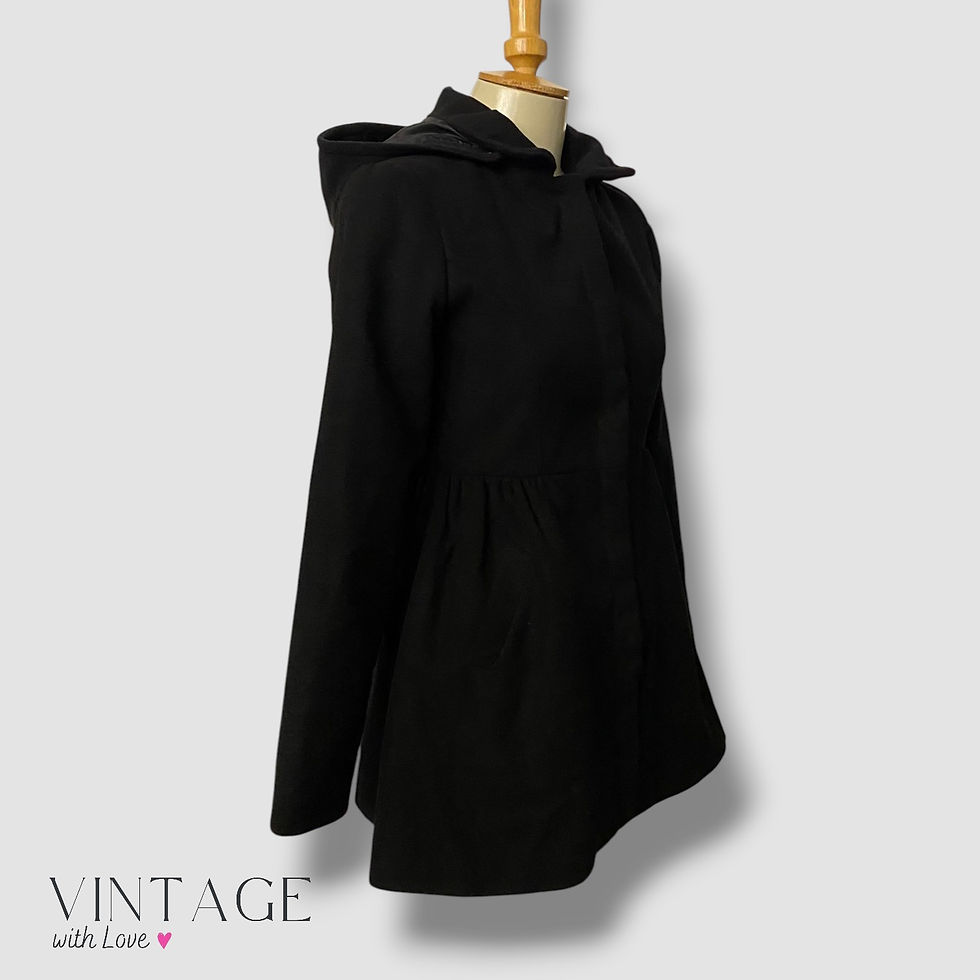 Thumbnail: Woolworths Black Peacoat with Hood - Size 13-14yrs (Fits XS)