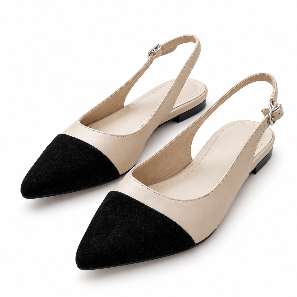 Nude & Black Point Toe Ballet Flat - Size 39 (UK6)