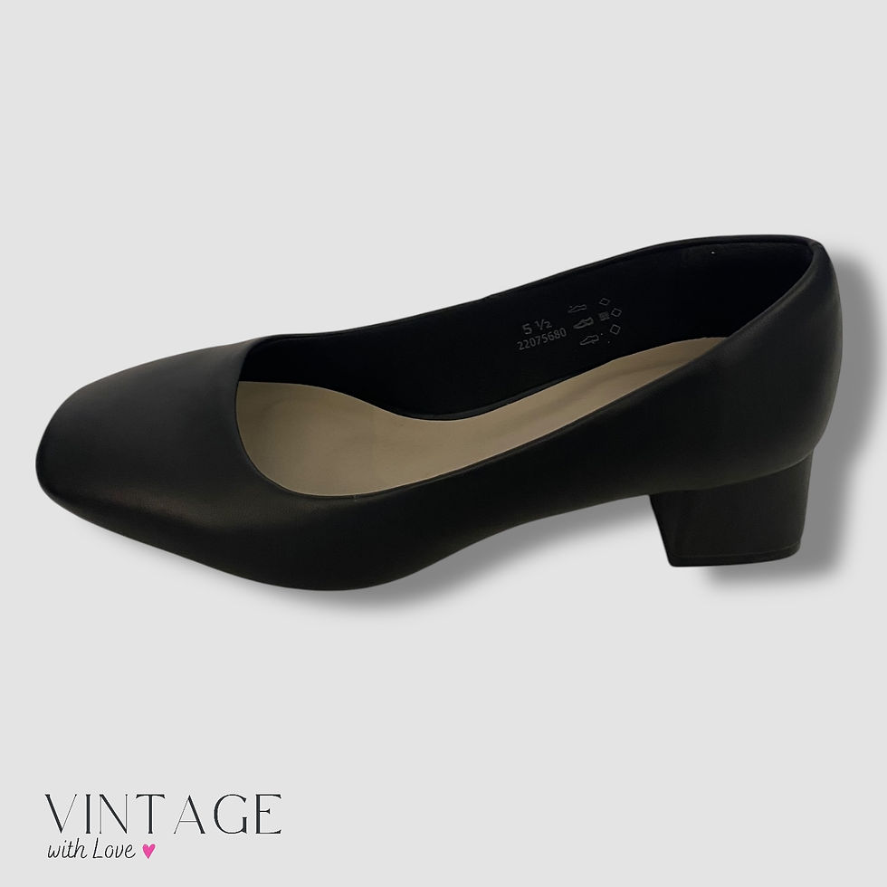 Thumbnail: M&S Collection Black Square Toe Heel - Size Uk 5.5