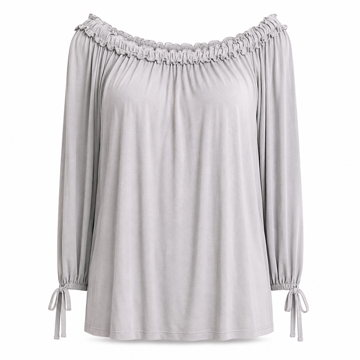 Slick Light Pastel Grey Off Shoulder Top - Size 2 (M)