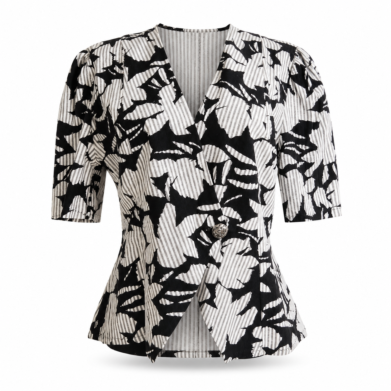 Black & White Floral Blouse - Size Estimate M/L