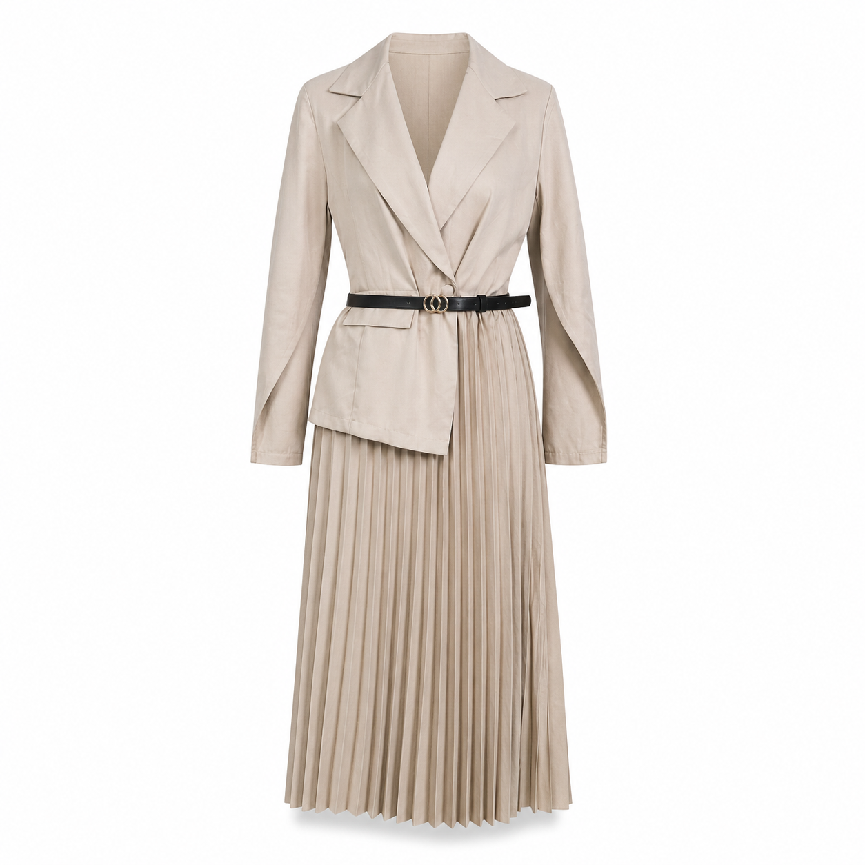 Miss Port Beige Nude Formal Pleated Dress - Size XXL