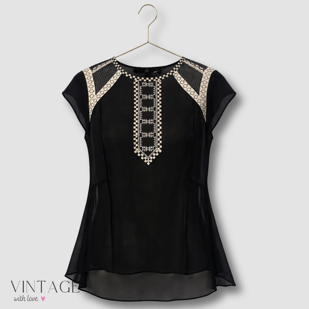 Karen Millen Black Sheer Top - Size UK12