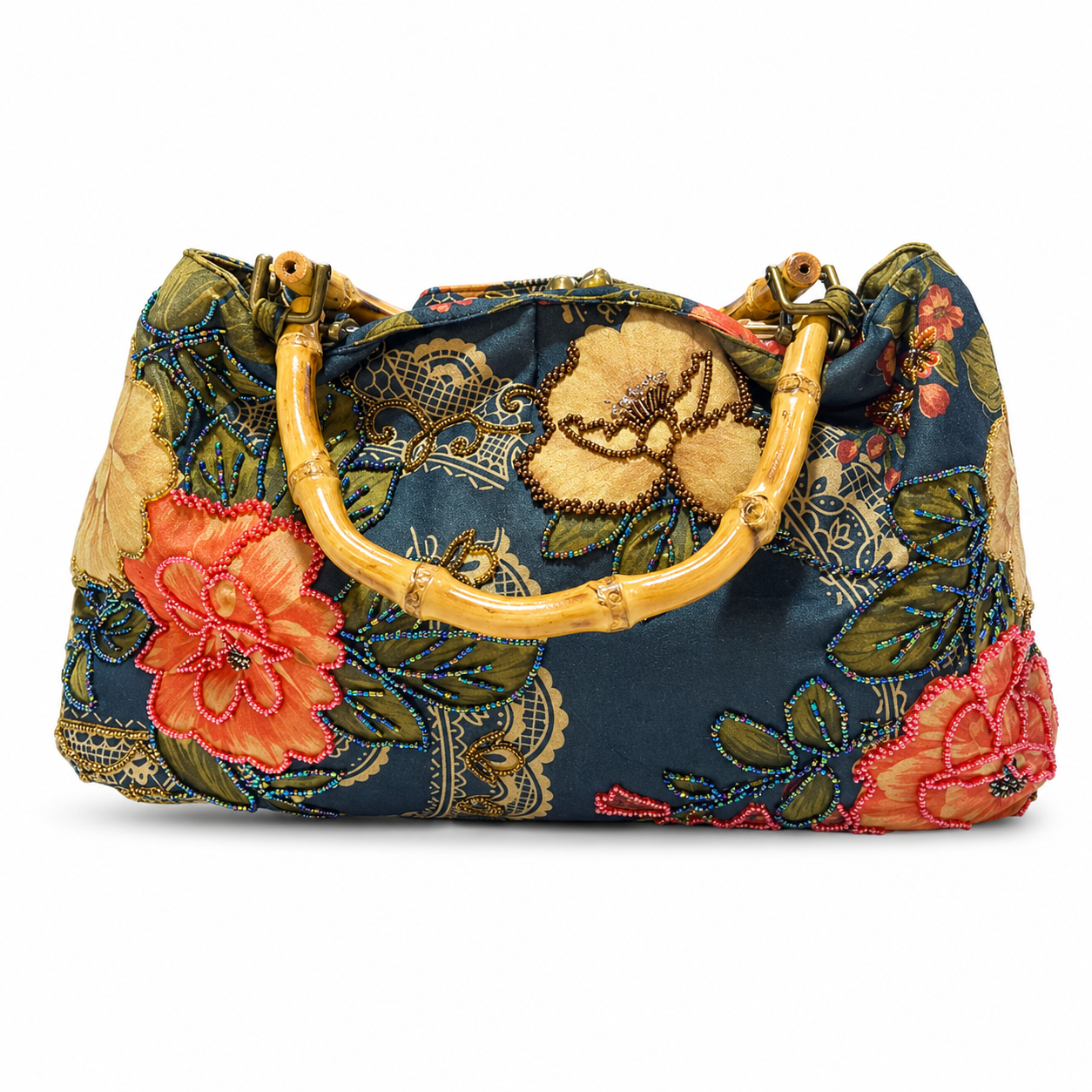 Navy Blue Floral Patterned Handbag