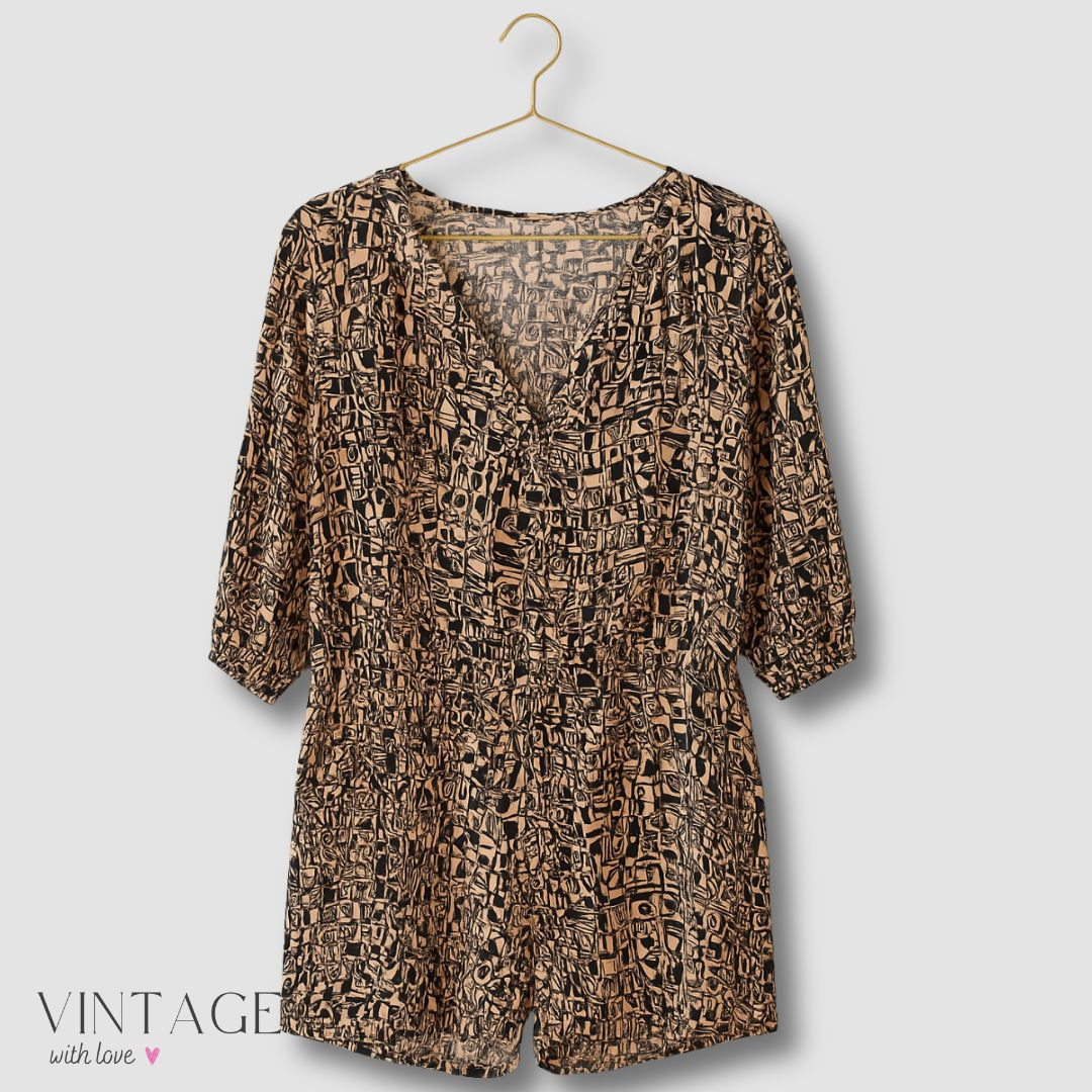 Sitting Pretty Black & Brown Patterened Jumpsuit - Size Estimate L