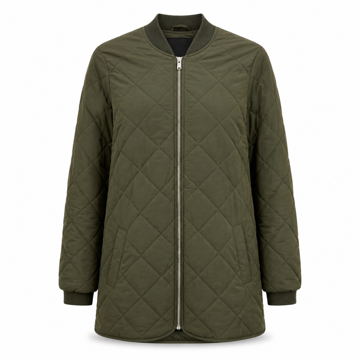 Forever New Green Quilted Bomber Jacket - Size 10