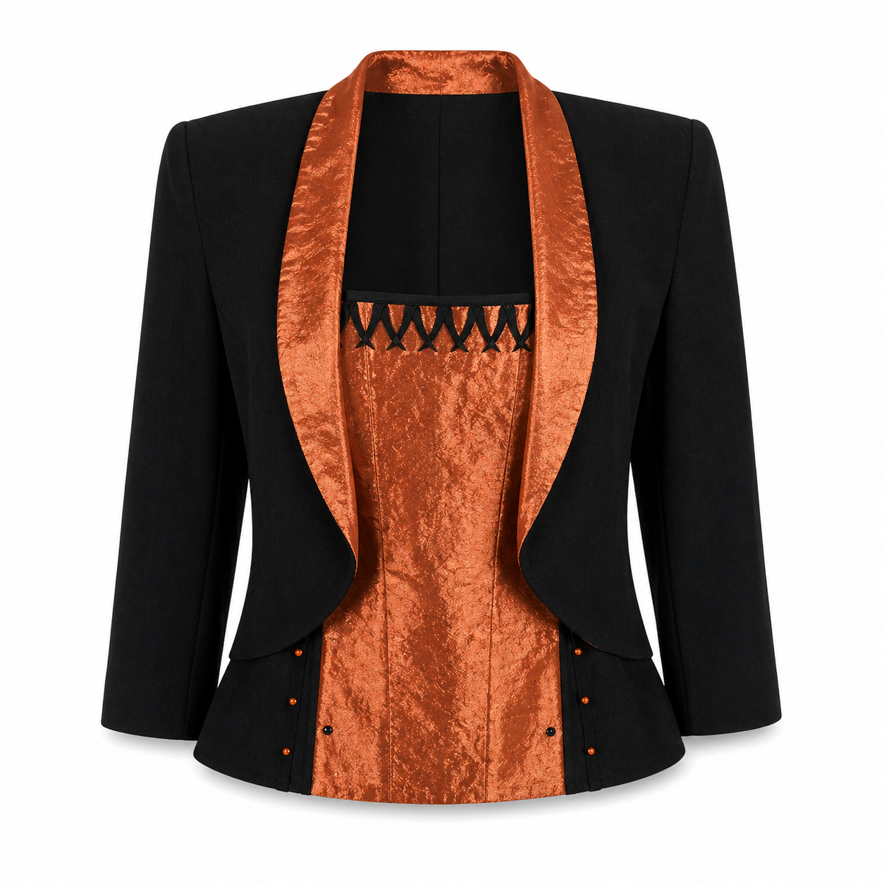 Black & Orange Two Piece Corset & Blazer - Size Estimate M