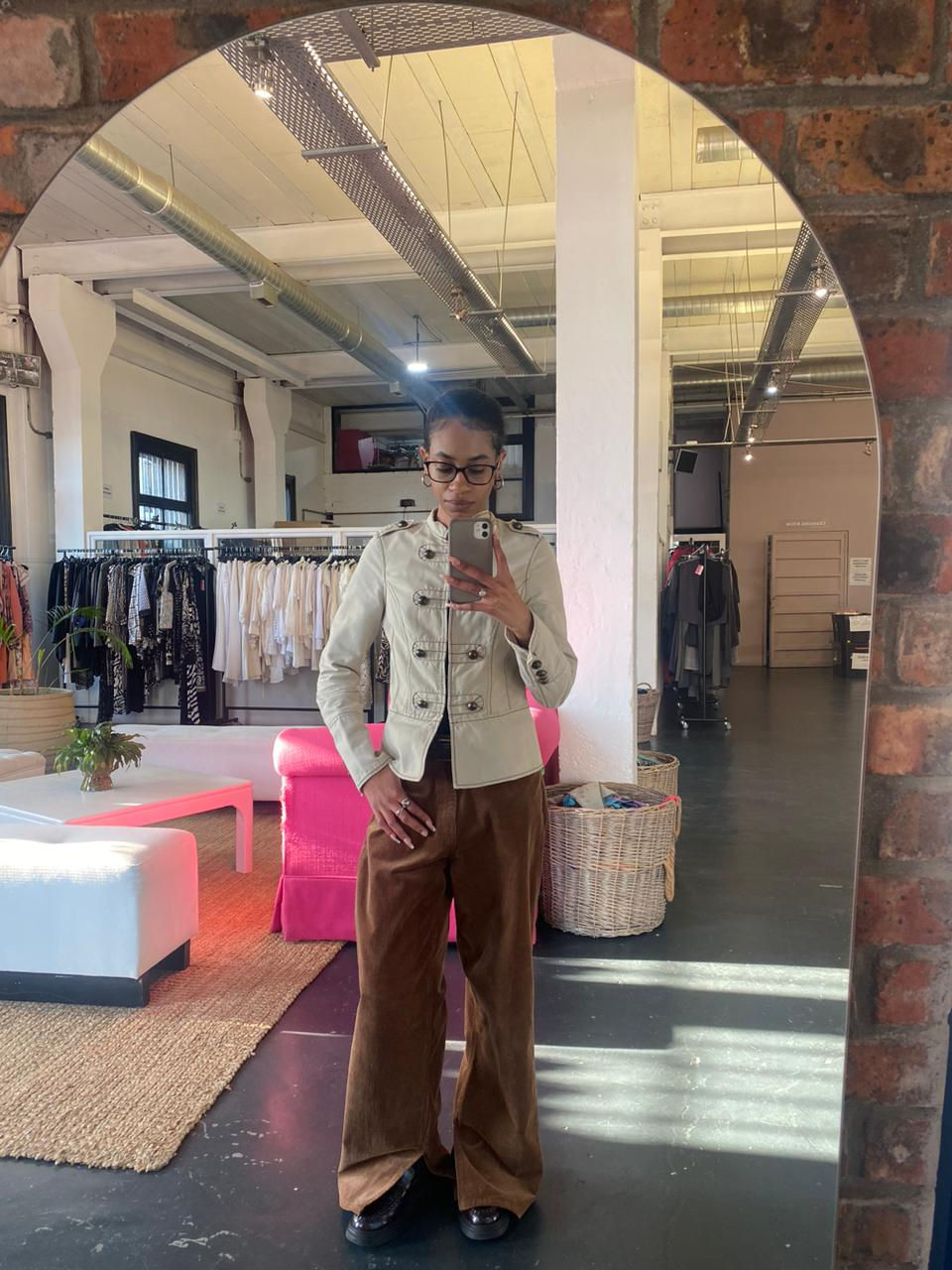 Thumbnail: Hearts & Velvet Beige Military Style Jacket - Size 8
