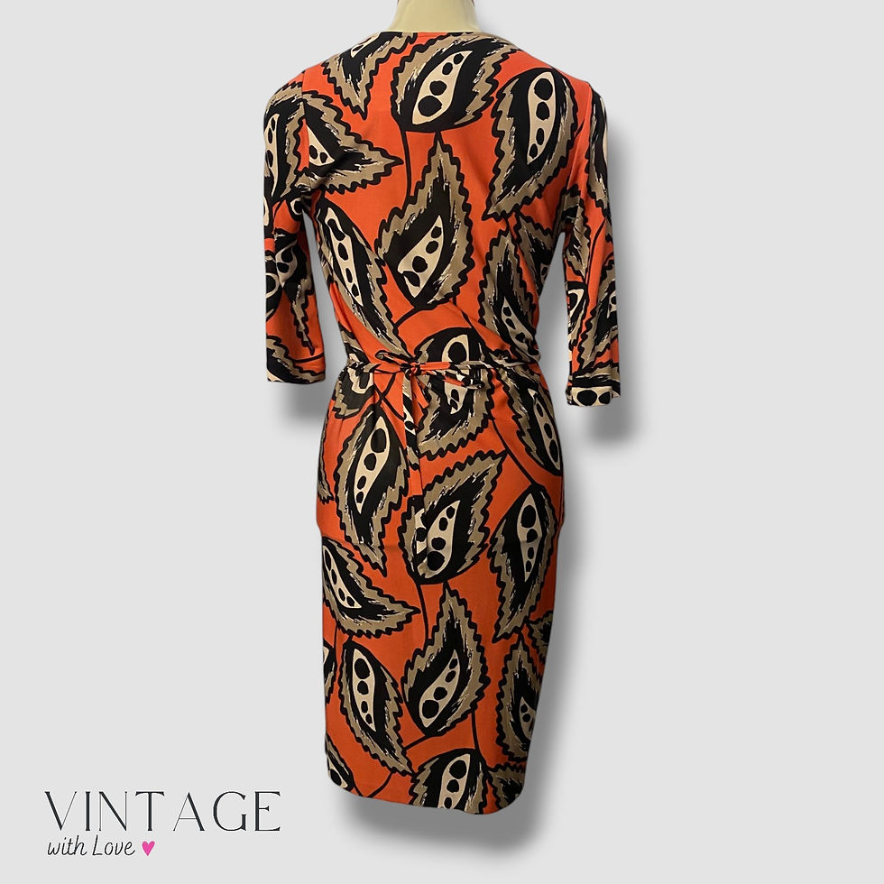 Thumbnail: Diane Von Furstenburg Orange Patterned Silk Wrap Dress - Size 2