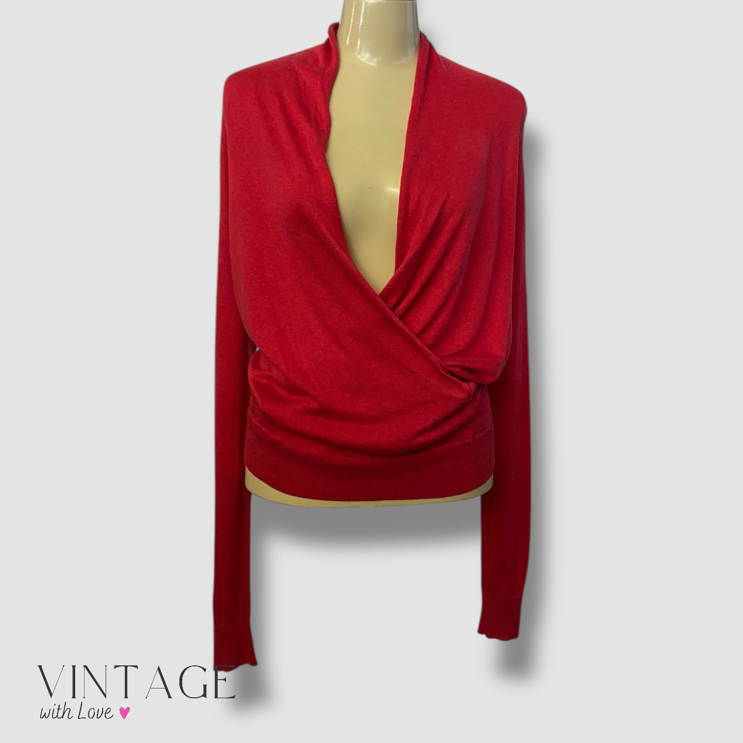 DKNY Red Knitted Long Sleeve Top - Size S