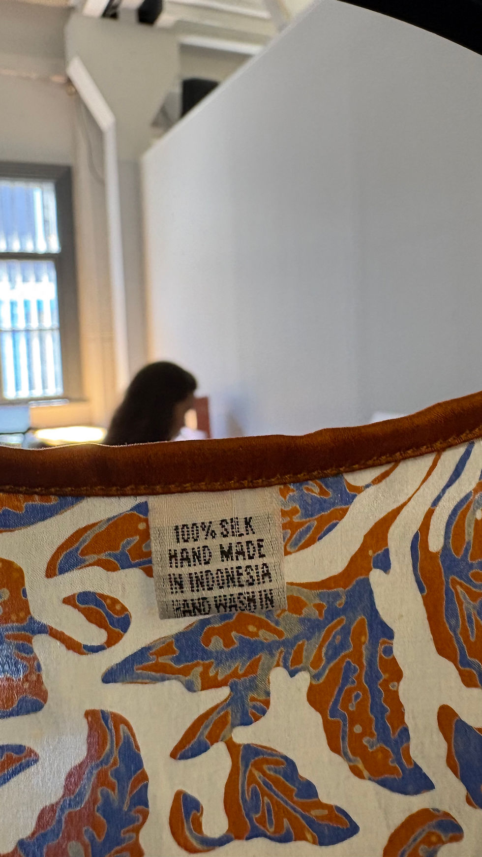 Thumbnail: 100% Silk Brown & Blue Patterned Dress - Size S