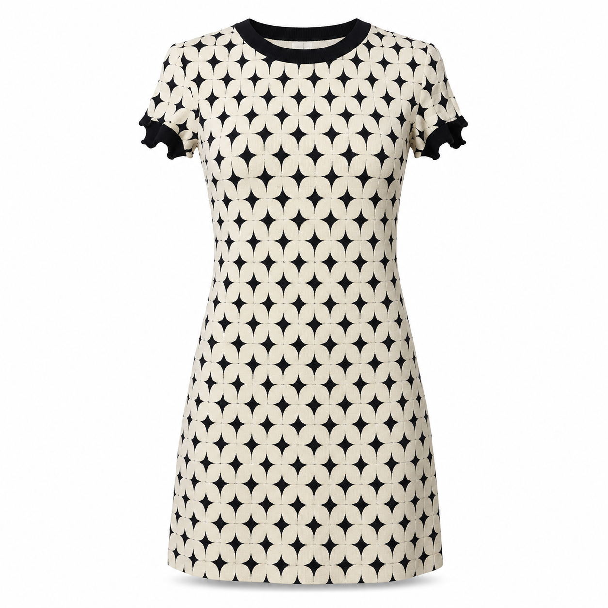 Zara Black & White Patterned Midi Dress - Size XS