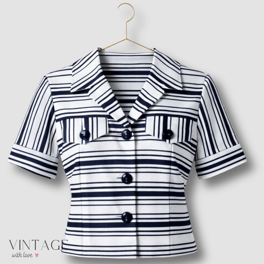 Ruth Reed White & Blue Striped Blazer – Size Estimated M